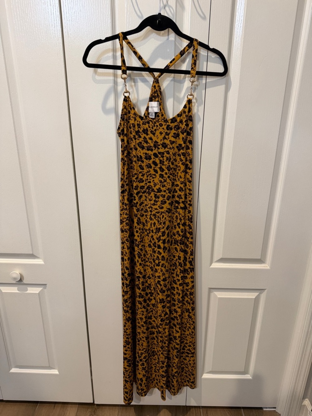 Donna Morgan Mustard Leopard Print Maxi Dress Sz 8